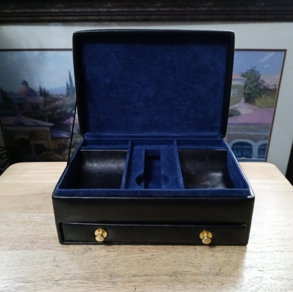 💍Vintage Blue Leather & Velvet Jewelry Box. With Draw,Size - Picture 3 of 16